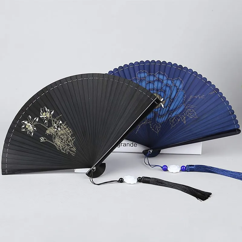 Full Bamboo Folding Fan Chinese Ancient Style Ventilatore Hand Dancing Fan Delicate Hollowing Out Carving Portable Wedding Fan