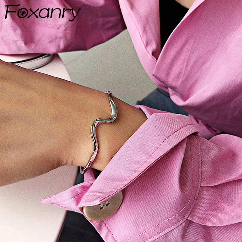 Foxanry Minimalist Silver Color Bangles & Bracelet Trendy Jewelry for Women Creative Irregular Geometric Party Accessorie