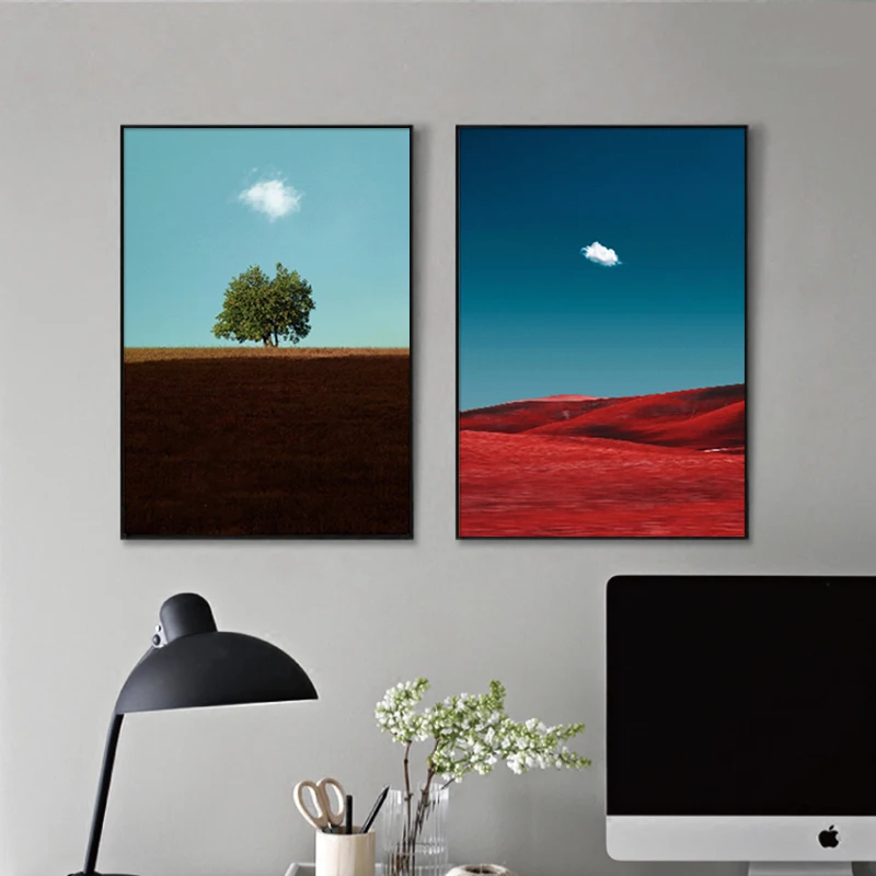 Simple Landscape Blue Sky and White Clouds Canvas Painting Art Nordic Posters and Prints Wall Pictures for Living Room Decor