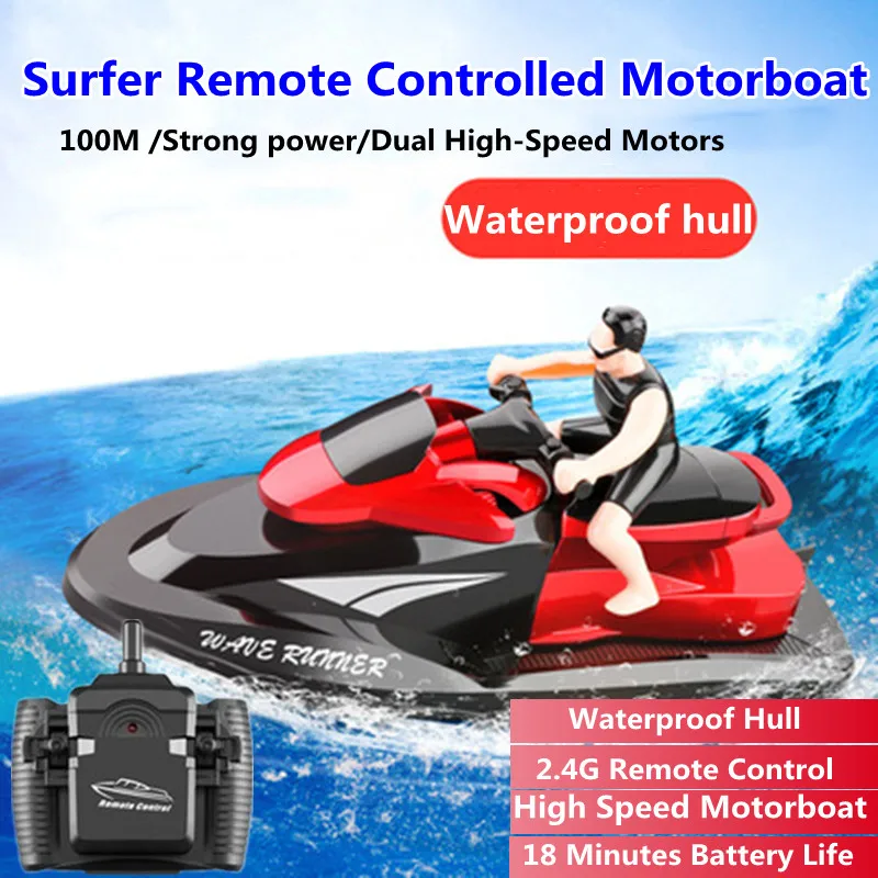 Water Surfing High Speed RC Speedboat Boat Toy 2.4G 100M Waterproof Strong Power Remote Control Racing Boat MotorBoat Boy Gift