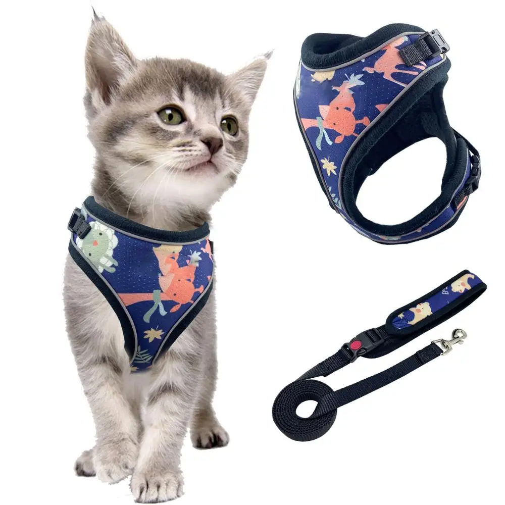 Cat Harness and Leash - Ultra Light Escape Proof Kitten Collar Cat Walking Jacket with Running Cushioning Soft