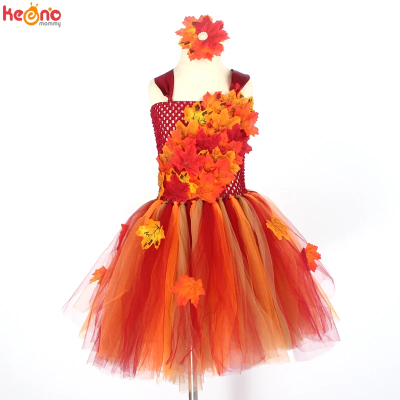 Fall Autumn Girls Tutu Dress Kids Maple Leaves Dress Up Halloween Costume Fancy Birthday Party Carnival Thanksgiving Clothes