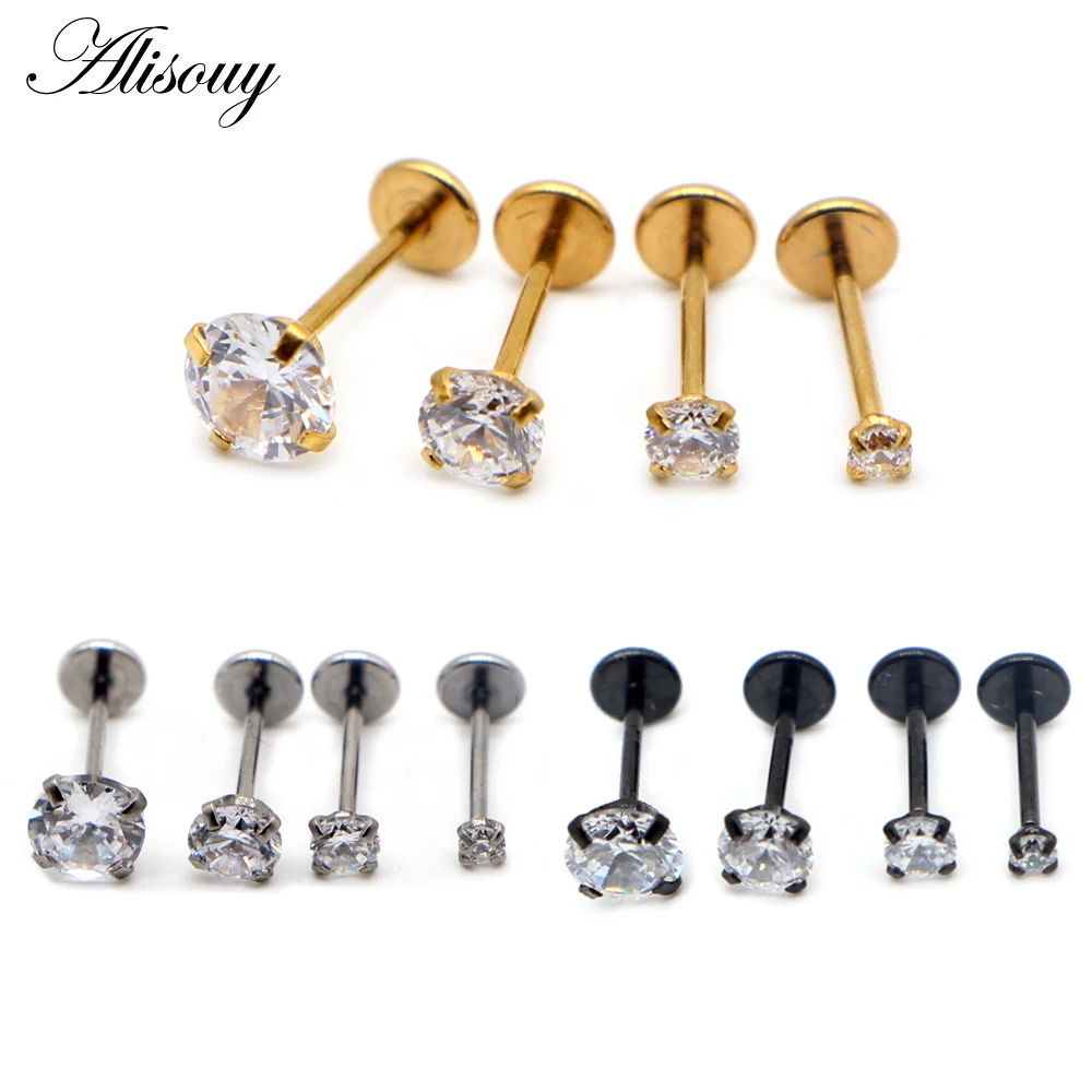 Alisouy 1PC 20G Round CZ Zircon Labret Lip Stud Rings Earrings Ear Helix Piercing Flat Nose Ring Cartilage Tragus Body Jewelry