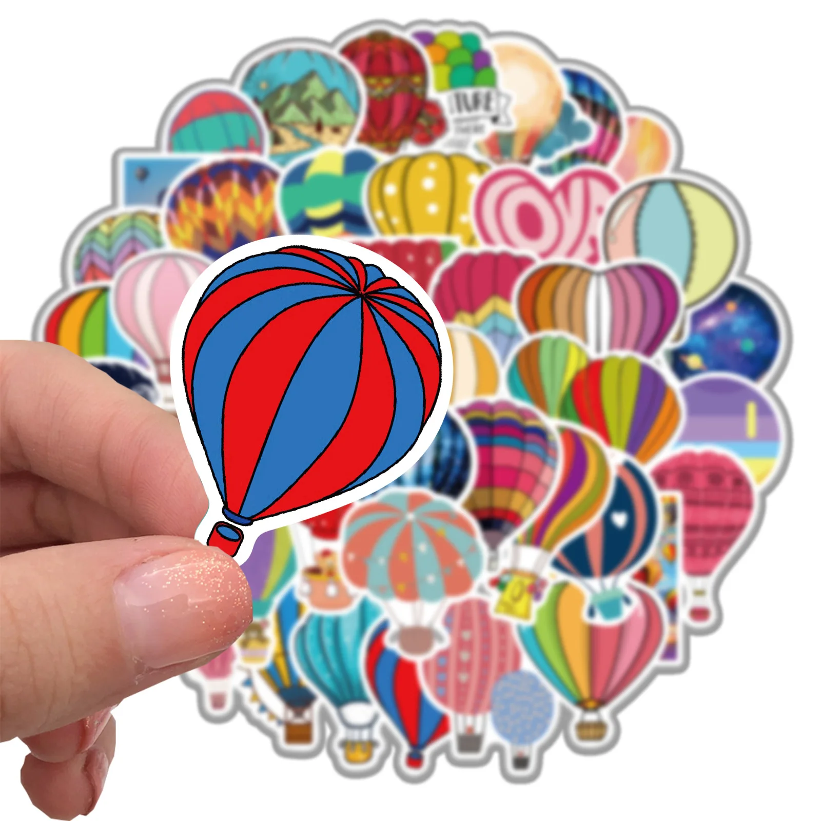 50PCS Cartoon Hot Air Balloon Stickers for Wall Suitcase Skateboard Laptop Luggage Fridge DIY Decal