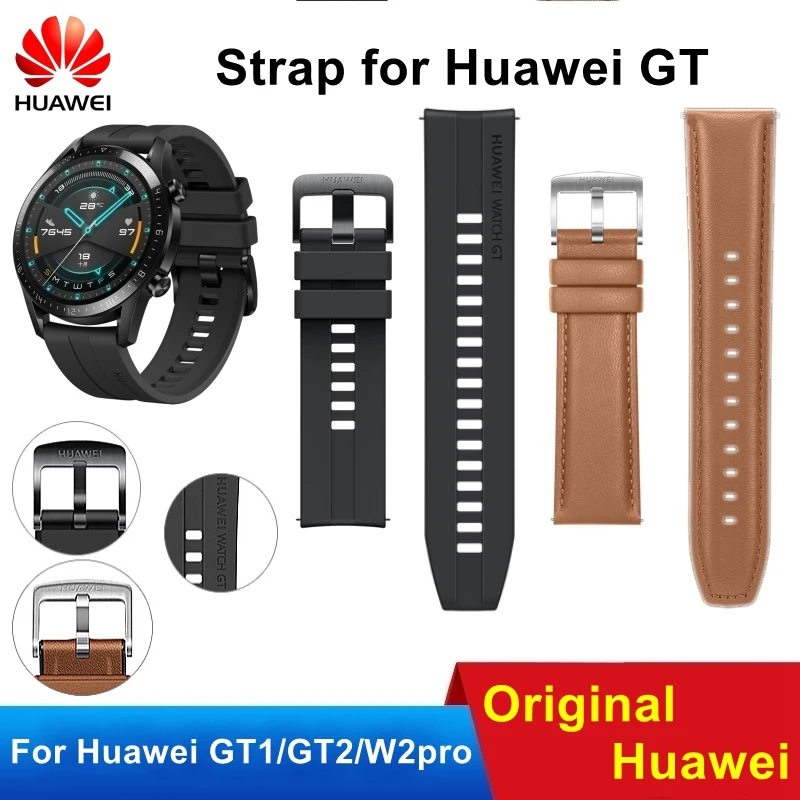 Bracelet de montre en caoutchouc FKM pour Huawei GT2, bracelet en cuir véritable, acier inoxydable, milanais, original, 46mm, 22mm