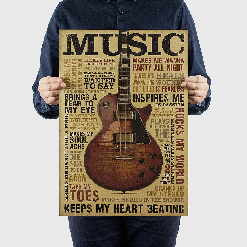 Classic Music Guitar Poster Vintage Kraft Paper Home Room Decor Wall Art Stickers Posters Wall Stickers