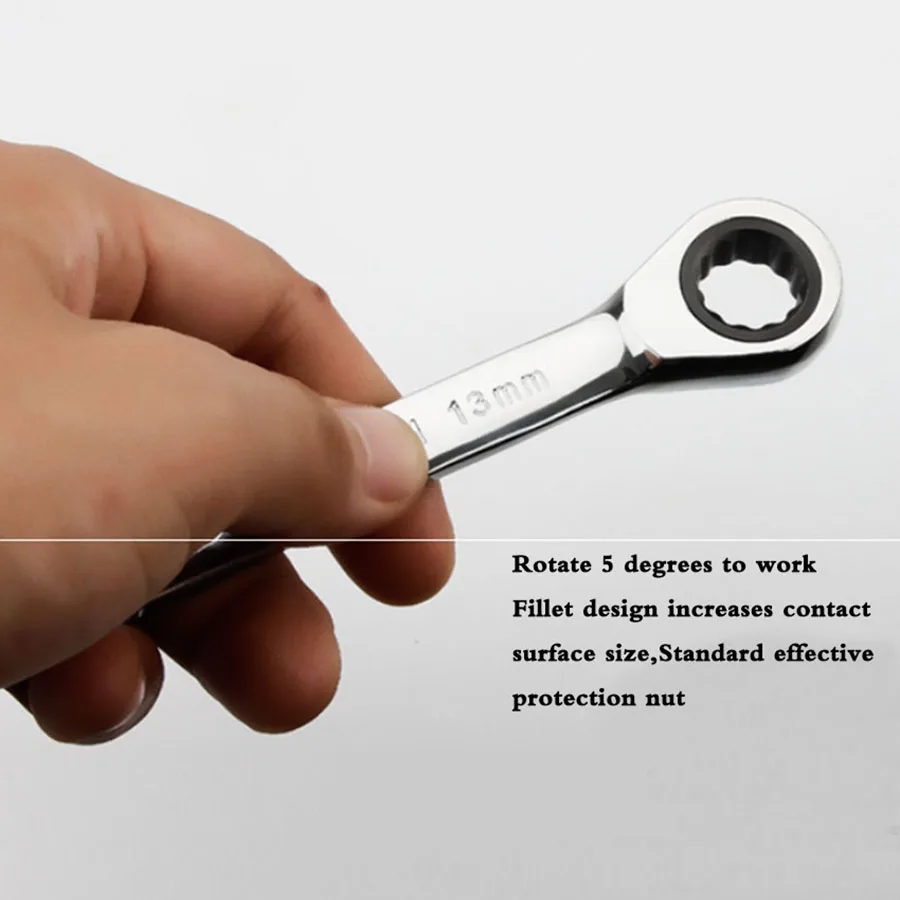 1Pcs 8-19mm Double Head  Gear Ratchet Wrench Keys Geared Spanner Torque Multi-purpose Ratchet Combination Wrench Tool