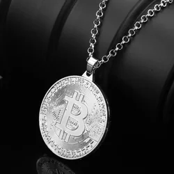 Gold Plated Bitcoin Pendant Necklace Collectible Coin Art Collection Gift Physical Metal Antique Imitation Jewelry