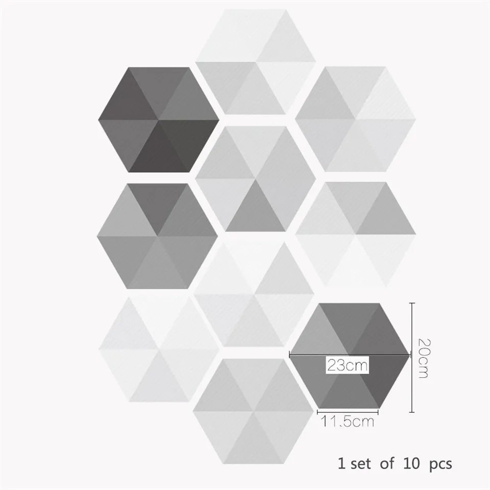 Black White Gray Hexagon Floor Sticker Self Adhesive PVC Wallpaper For Bathroom Bedroom Decoration Wall Ground Decal Home Decor