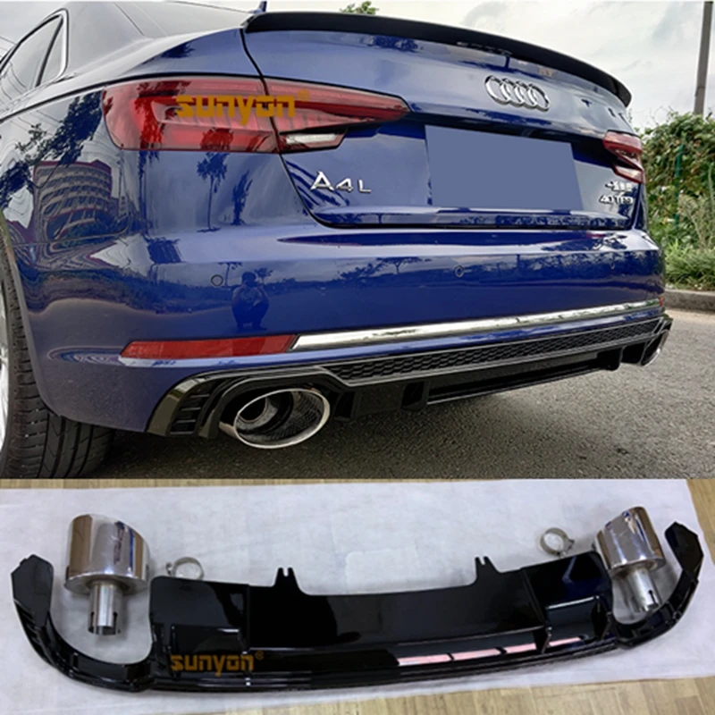 For Audi A4 S4 B8 B8.5 B9 Sports Version 2009-2019 Carbon Fiber Rear Lip Spoiler Bumper Diffuser Car Accessories RS4 style