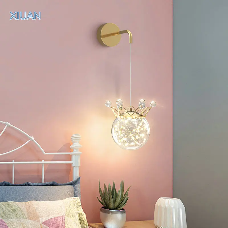 Imagem -02 - Nordic Coroa de Cristal Pendurado Luz Parede com Gypsophila ac 220v Led Quarto Lâmpada Parede Cabeceira para Crianças Quarto do Bebê Menina