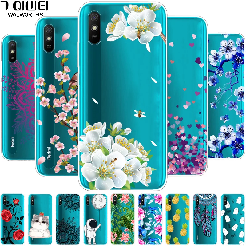 For Redmi 9AT Case Transparent Soft TPU Cover For Xiaomi Redmi 9AT Case Flower Silicone Clear Redmi9AT Bumper for Redmi 9A T