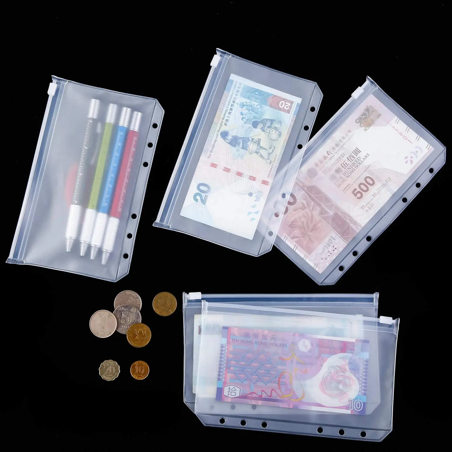 Aasjbofa – classeur transparent A6/A7, pochette étanche en PVC avec fermeture éclair pour planificateur de carnet de notes à 6 anneaux, sacs de classement de documents