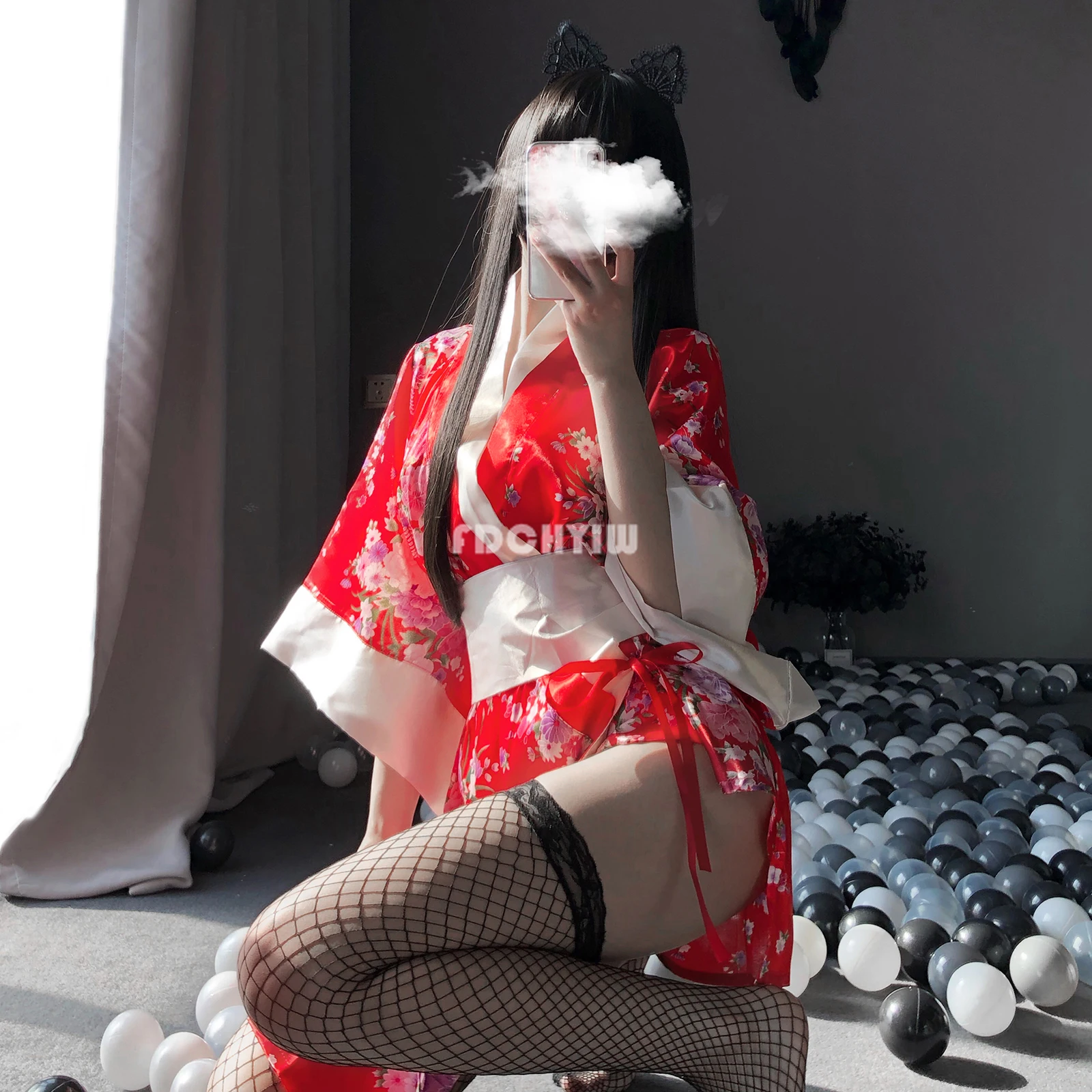 Sexy Sakura Kimono Lovely Japanese Uniform Robe Floral Bathrobe Short Kimono Robe Night Bathrobe Gown for Women Night Dress