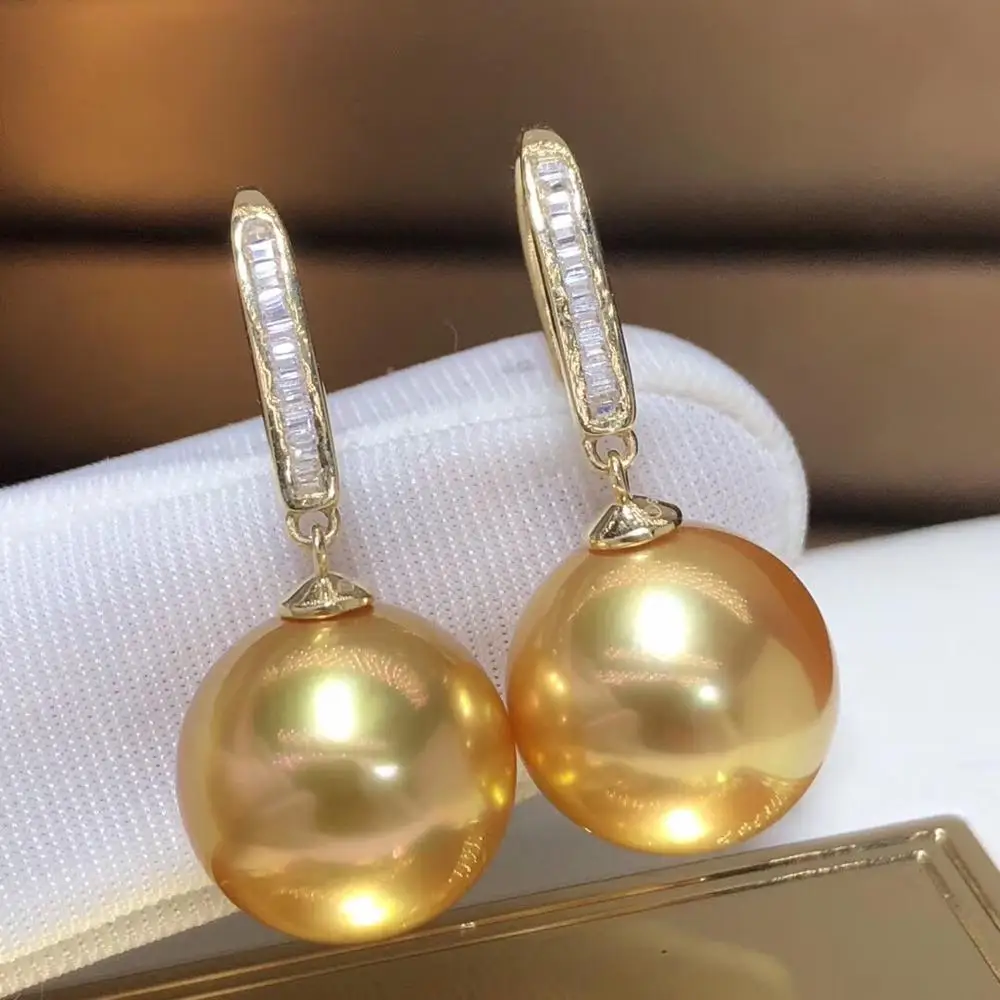 

Fine Jewelry Pure 18 K Yellow Gold Natural Philippine 10-11mm Ocean Golden Round Pearl Earrings for Women Fine Pearl Earrings