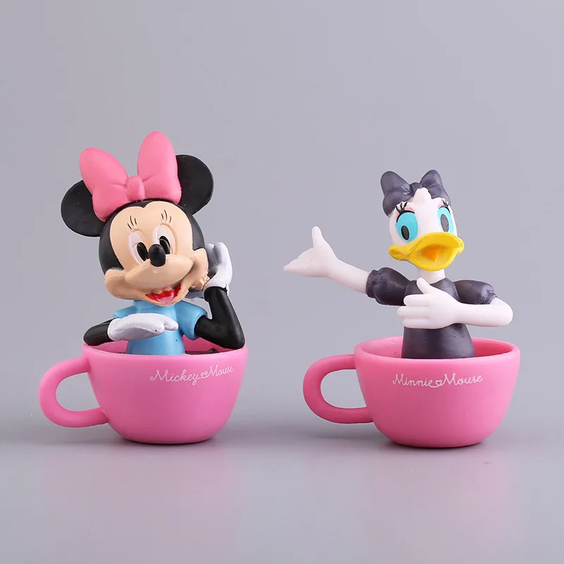 6PCS Set Disney Figure Toys Mickey Mouse Minnie Donald Duck With Cup Cute Ornaments Birthday Gifts