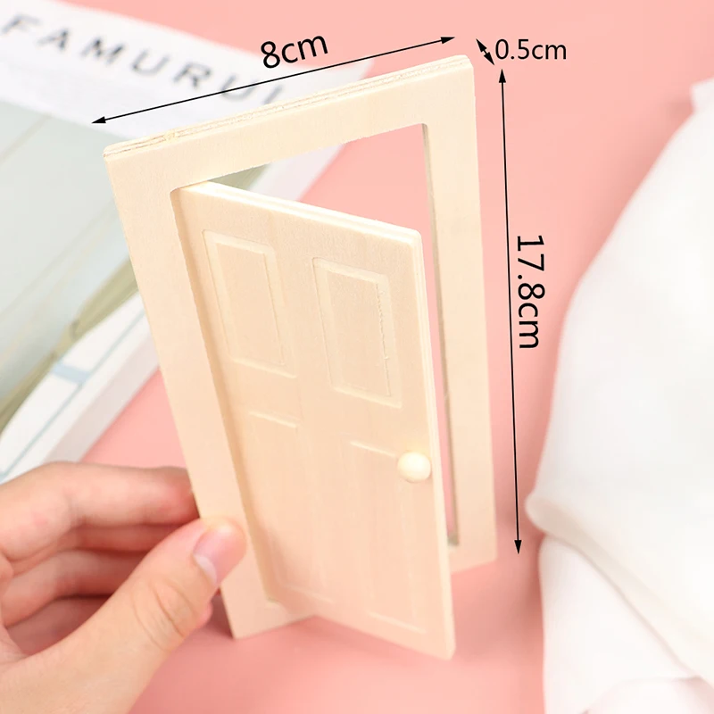 Accesorios de muebles de puerta de madera para interiores en miniatura, decoraciones de casa de muñecas DIY, juguetes para niños, regalo, escala 1/12, 1 Pc