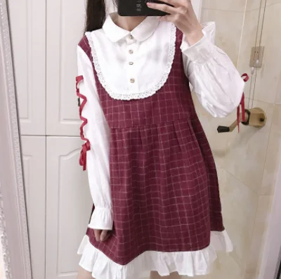 kawaii girl gothic Japanese college style sweet lolita dress retro lace peter pan collar lattice victorian dress lolita op loli