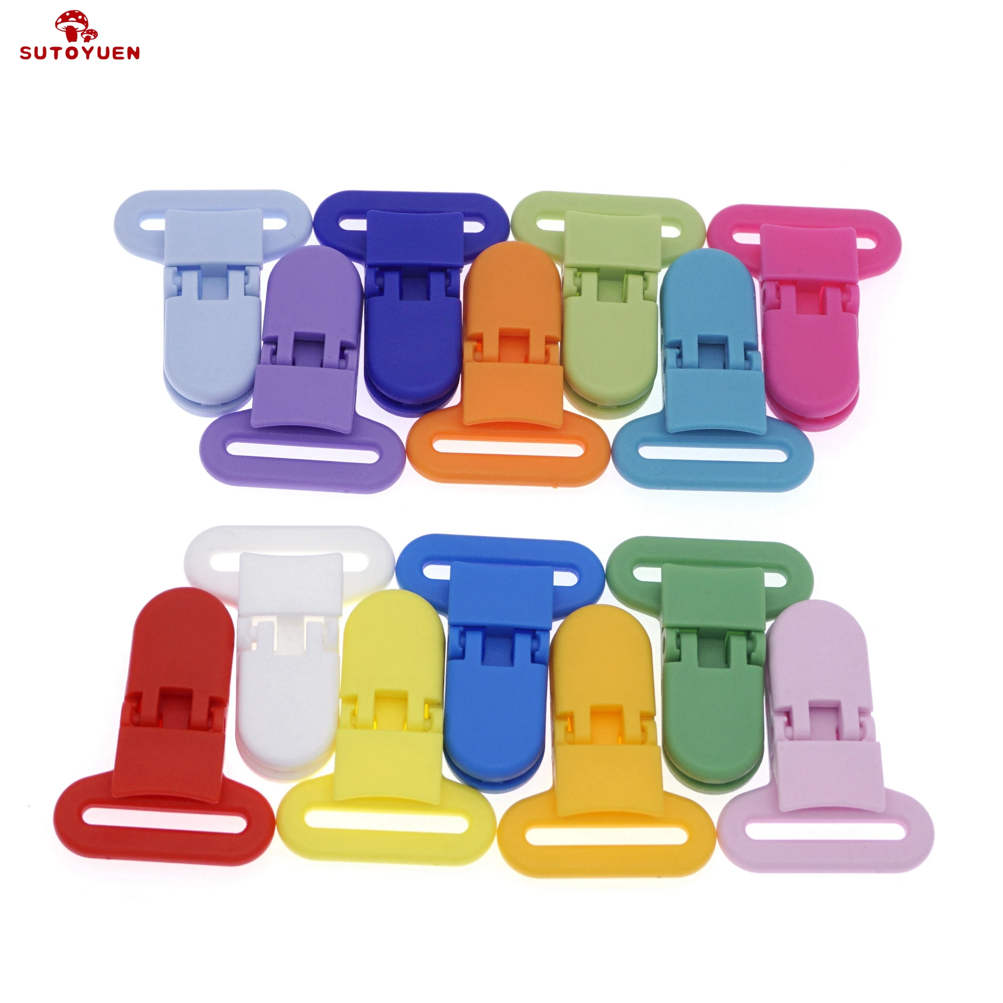 

Sutoyuen New Arrival Mix 14 Colors 5pc Plastic Pacifier Clips Baby MAM Dummy Soother Toy Chain Holder Clips 25MM Ribbon