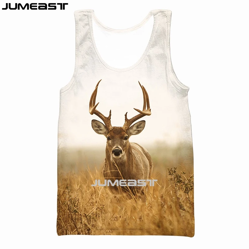 Jumeast Men Women 3D Vest Hunting Deer Camouflage Streetwear Oversized Short Sleeve Sport Pullover Summer Tank Tops Tees