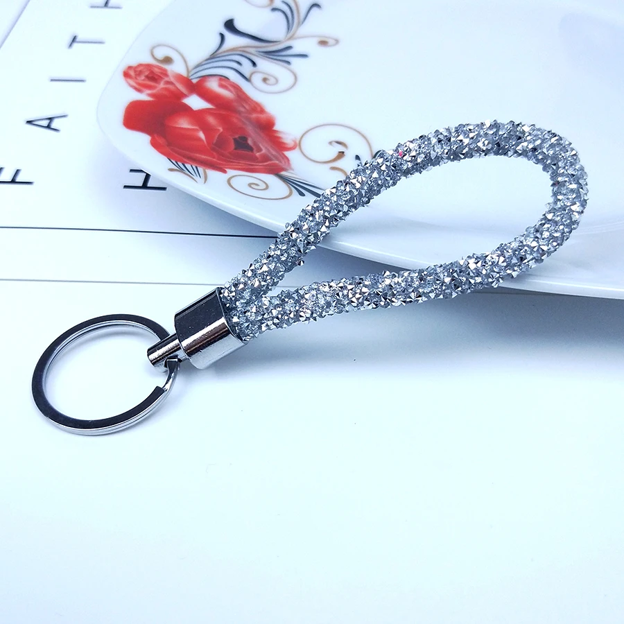 Fashion Accessories Crystal PU Keychain For Women Men Gift Car Key Chain Bag Pendant Candy Colors Keyring Girls Jewelry