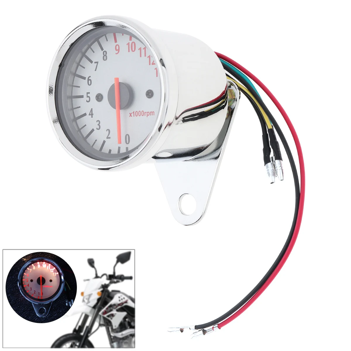 

General Purpose 13000 RPM 12V Motorcycle White Chassis 5 Wire Speed Indicator Motorcycle Tachometer