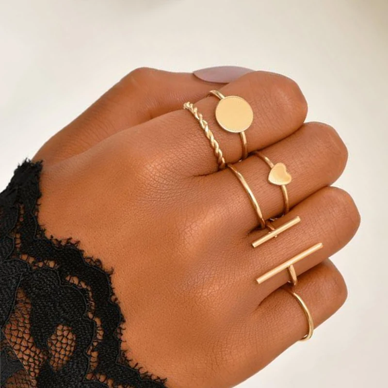 Metal Bead Punk Ring Set Sliver Gold Color Hip Pop For Women Vintage Spiral Multilayer ringChunky Knuckle Joint Jewelry Gift view 6