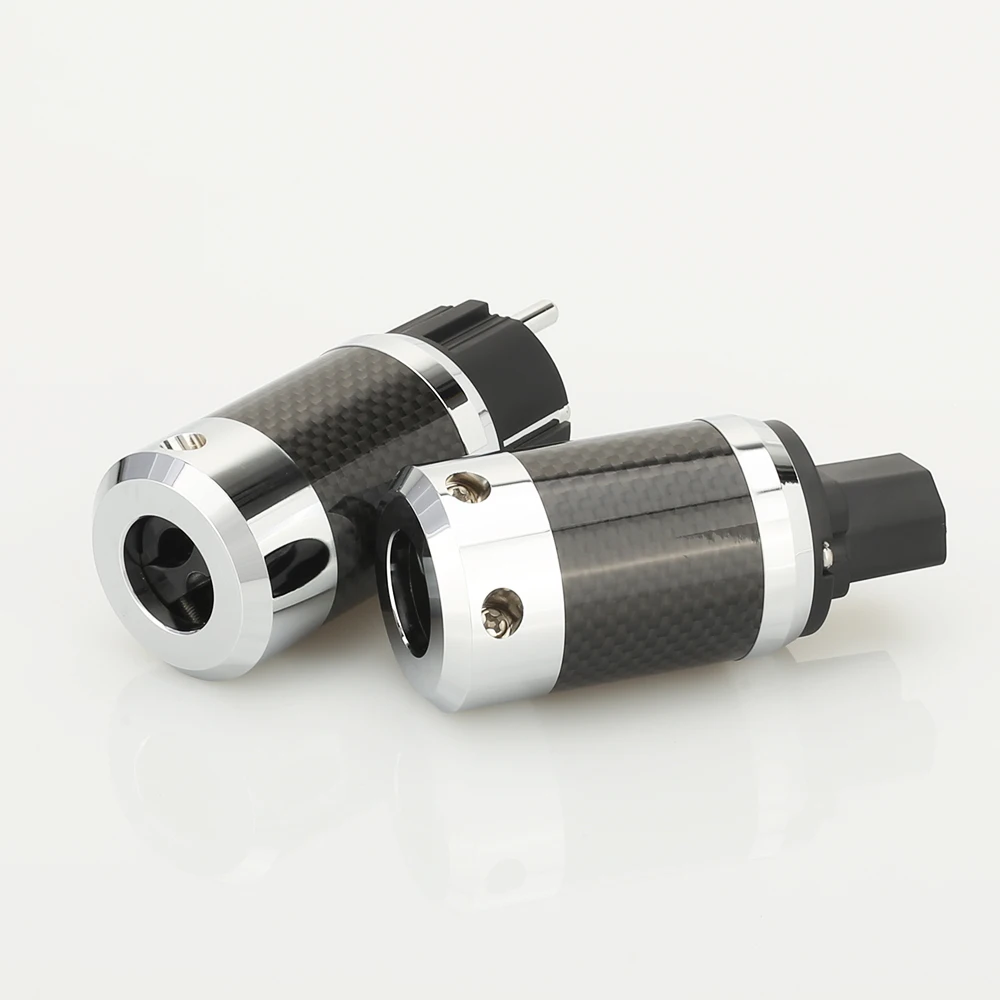 1 paio X di Alta Qualità Hi-End Schuko EU Rodiato In Fibra di Carbonio Spina di CORRENTE ALTERNATA adattatore di estensione del Connettore