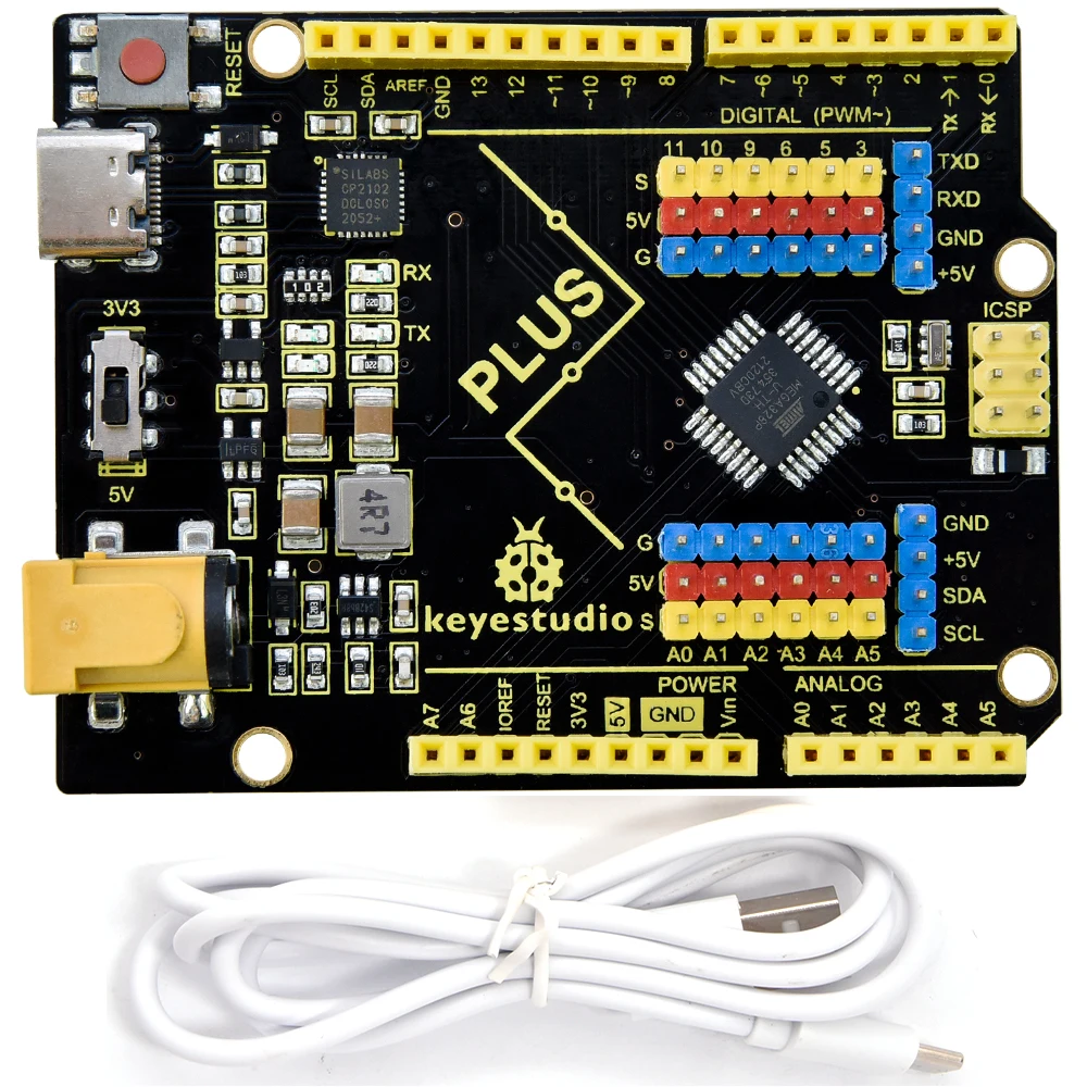 New! Keyestudio PLUSUNO  Development Control  Board with Type C Interface +USB Cable  Compatible with Arduino Uno R3