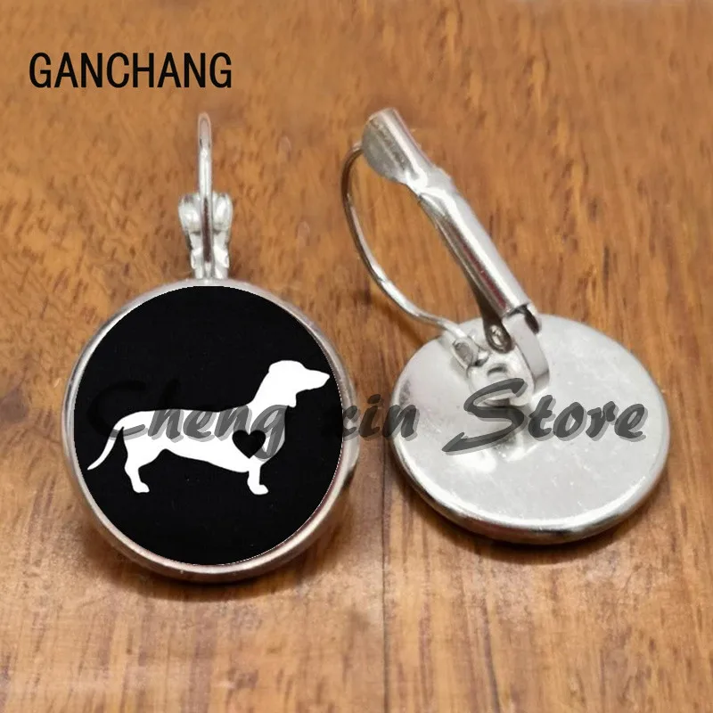 Cute Sausage Dog, Dachshund Dog Earrings Simple Hound Silhouette Art Glass Earrings Cute Dog Portrait Picture Earrings Gift