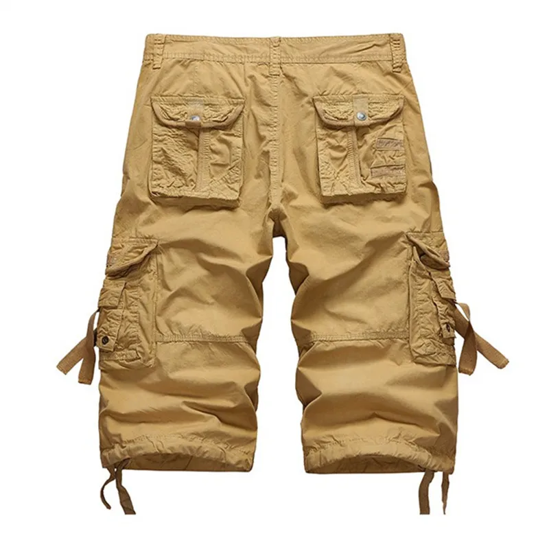 Summer Cargo Shorts Men Cotton Casual Outdoor Military Men\'s Shorts Multi-Pocket Fashion Calf-Length Pants Men Plus Size