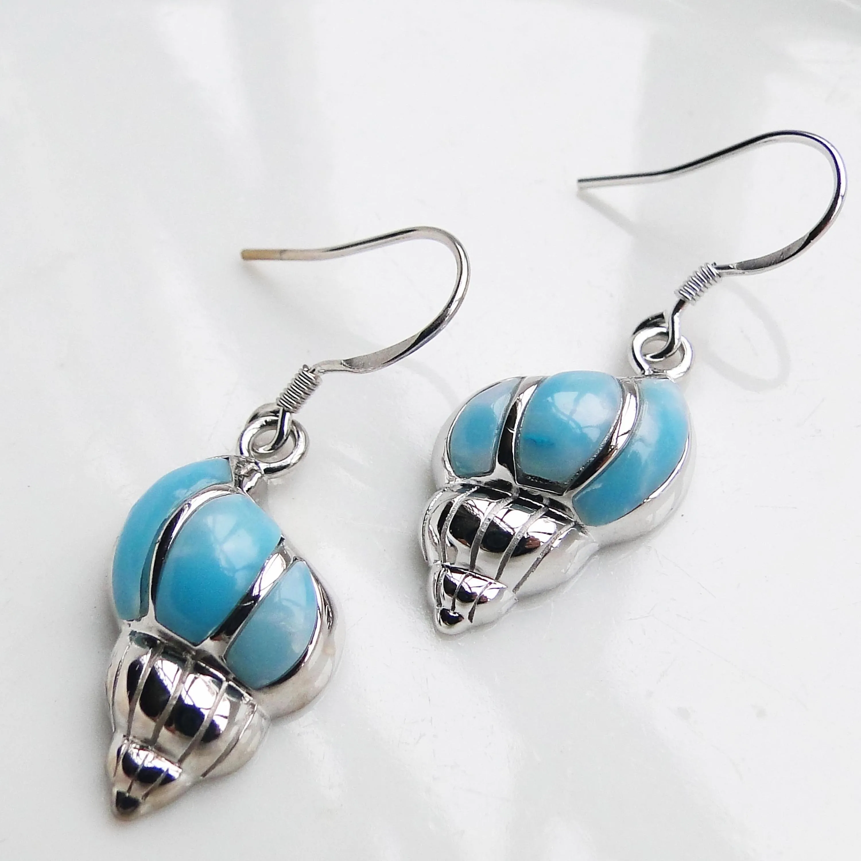 Beautiful Larimar Jewelry 925 Sterling Silver Natual Larimar Sea Conch Drop Earring For Women