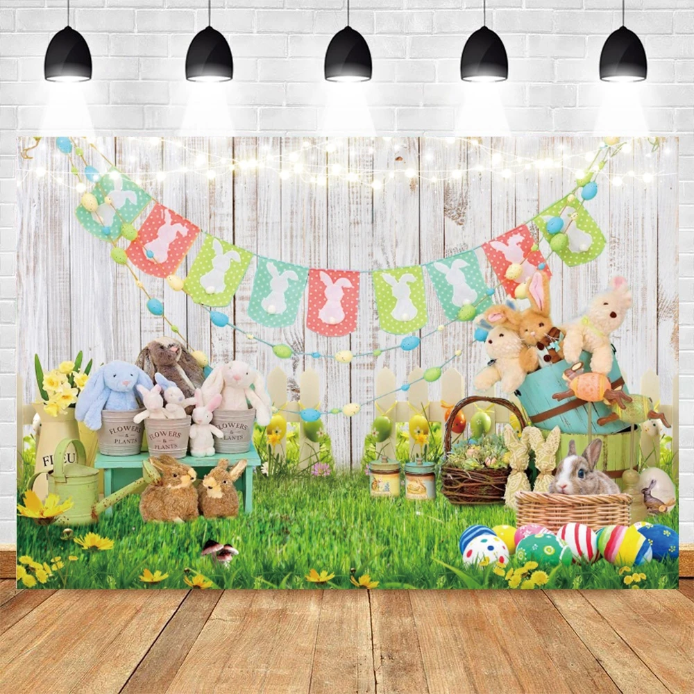 Happy Easter Baby Shower Photography Backdrop Banner Bunny Eggs Party Decor Photographic Background Photophone Kid Photo Studio