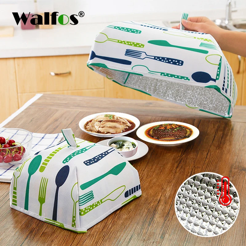 WALFOS Foldable Food Covers Anti Fly Mosquito Keep Warm Aluminum Foil Dishes Cover Insulation Kitchen Table Accessories Gadgets