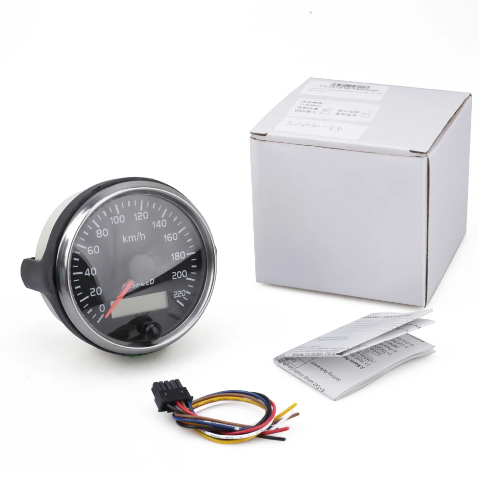 Universal 85mm Speedometer 220km/h Speed Gauge Meter 12V 24V With White/Amber Backlight With LCD For Motor Car Truck Boat