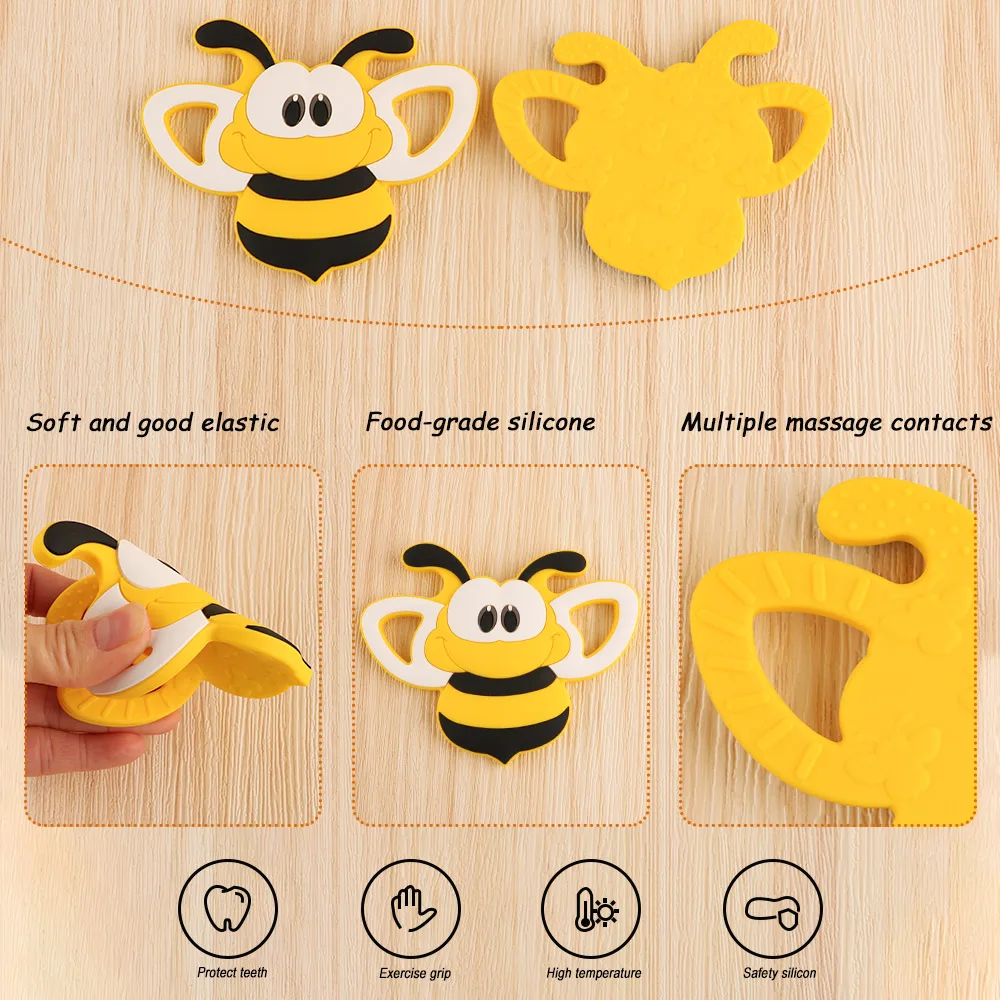 Kovict Cartoon Animal Bee Silicone Bead/Clip/Teether Rodent Baby Teeth Care Chewing Toy DIY Pacifier Chain Accessories BPA-Free