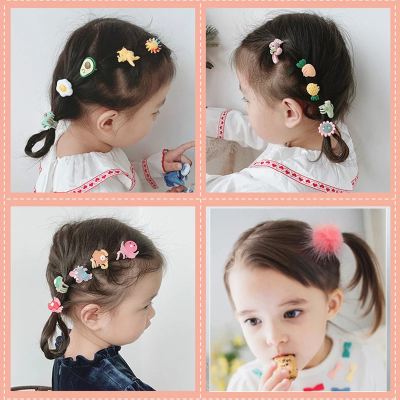 2/6/10Pcs/Set Children Cute Cartoon Fresh Fruit Flower Elastic Hair Bands Girls Wool Rubber Bands Scrunche Kids Hair Accessories