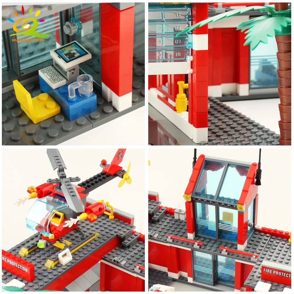 HUIQIBAO 756pcs modello di stazione dei pompieri Building Blocks camion elicottero pompiere mattoni città giocattoli educativi per il regalo dei