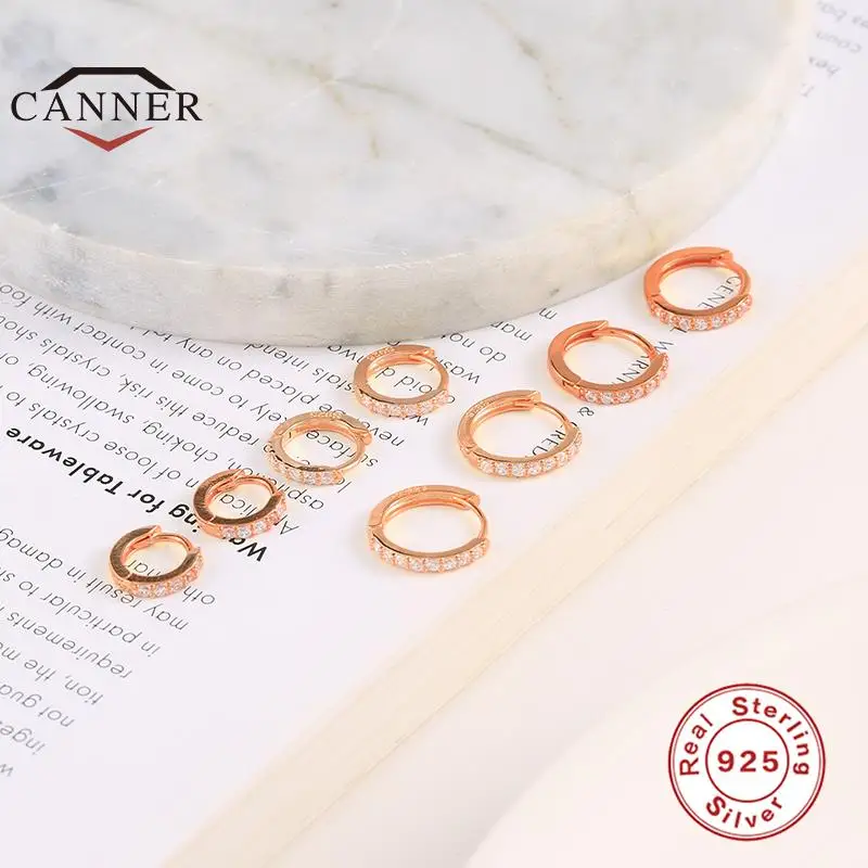 CANNER-Real 925 Sterling Silver Ear Hoop Piercing Brincos para Mulheres, Geométrico Redondo Huggie Brincos, Fine Jewelry, 6mm, 7mm, 8mm, 9mm