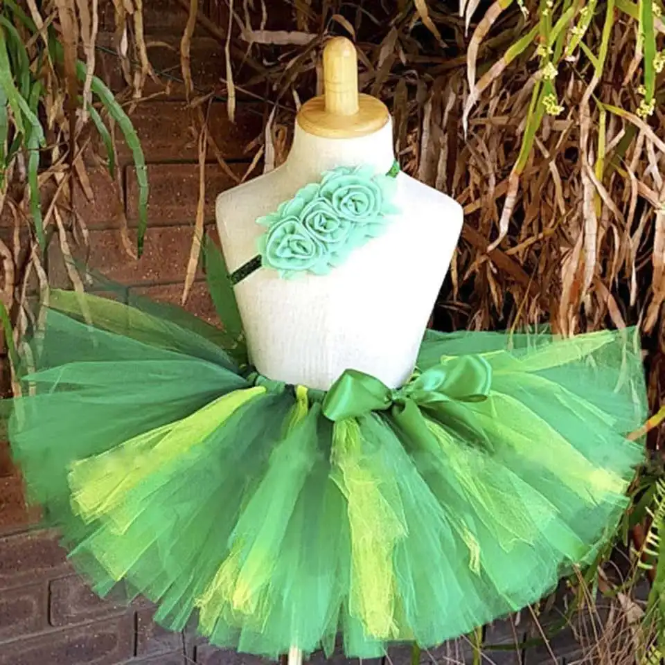 Baby Girls Green Tutu Skirt for Children Ballet Dance Girls Tutu Skirt Fluffy  Party Tutu Skirts with Flower Headband