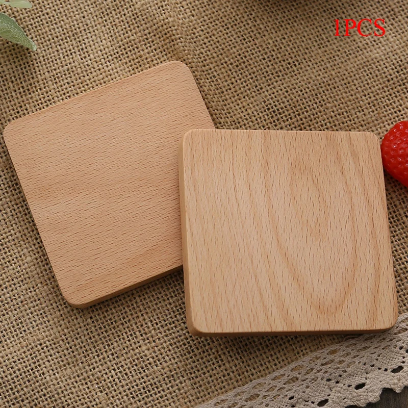 Natural Square Round Wooden Slip Slice Cup Mat 1PC Coaster Tea Coffee Mug Drinks Holder for DIY Tableware Decor Durable Pad