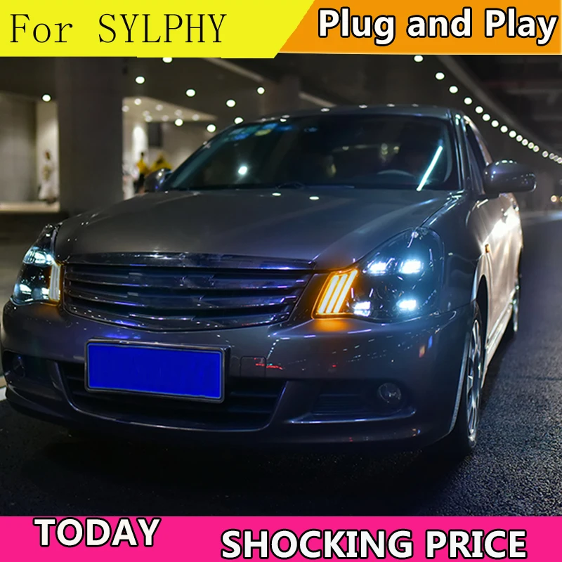 Car Styling for Sylphy Headlights 2007-2011 Sentra LED Headlight LED DRL Bi LED Lens High Low Beam Parking