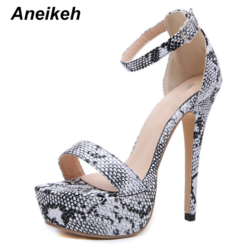 Aneikeh 2024 Fashion PU Serpentine Gladiator Shoes Woman Peep Toe Thin High Heels Sandals Cover Heel Nightclub Party Pumps Shoe