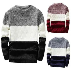 Men Autumn Sweaters O Neck Long Sleeve Sweater Patchwork Sliming Fits Knitted Pullover Sweater Autumn Winter pull homme erkek