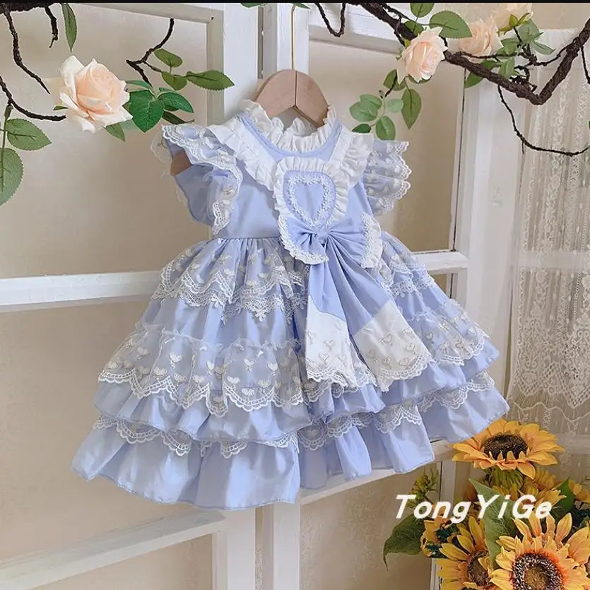 Spanish Baby Clothing Princess Children Birthday Eid Easter Party Ball Gown Lace Bow Stitching Cute Girl Lolita Dress A134