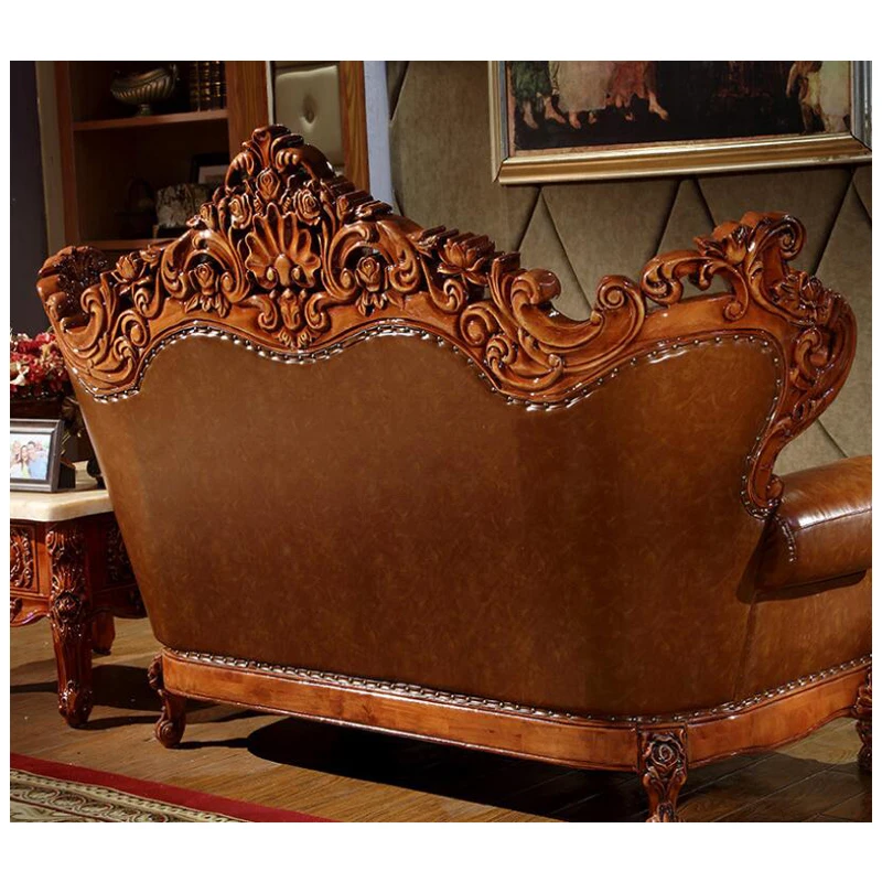 high quality  European  antique living room sofa furniture genuine leather set xhs004