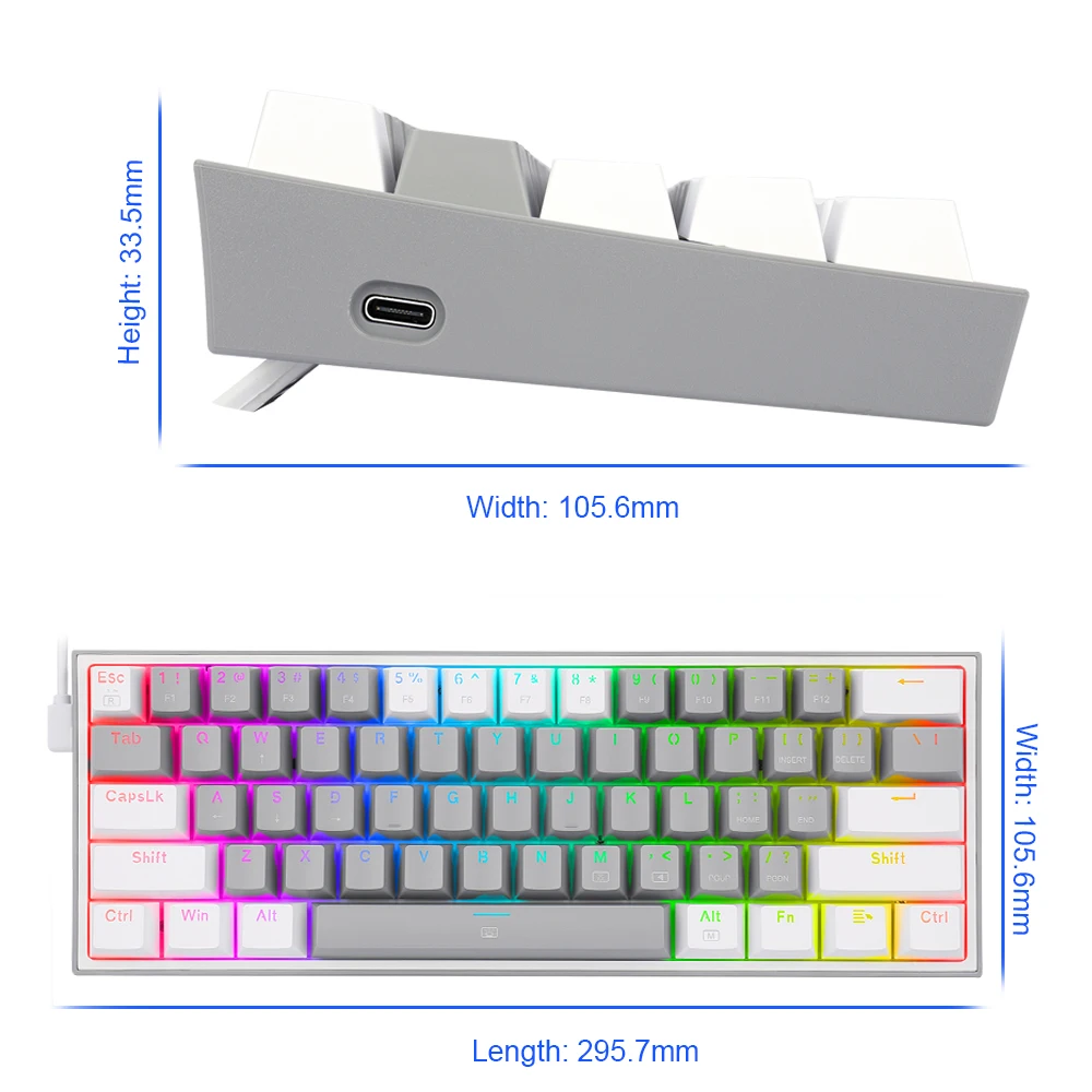 Imagem -05 - Rgb Usb Mini Teclado Mecânico para Jogos Interruptor Vermelho 61 Teclas Cabo Destacável com Fio Portátil para Viagens Novo K617