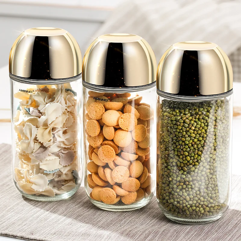 Gold-plated Transparent Glass Jar with Lid Sealed Food Storage Container Candy Box Food Jar Coffee Bean Tea Can Kitchen Decor