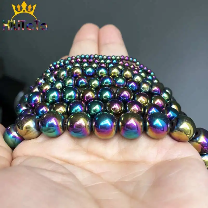 Natural Rainbow Color Hematite Beads Smooth Round Loose Beads For Jewelry Making DIY Bracelet Accessories 2/3/4/6/8/10mm 15\'\'