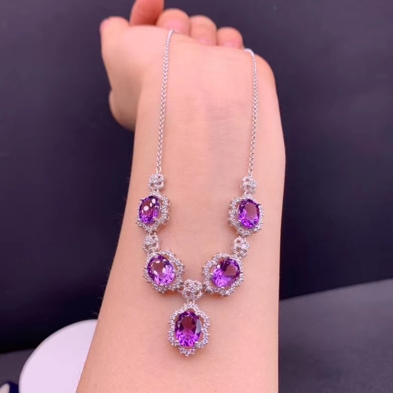 KJJEAXCMY exquisite jewelry  925 sterling silver inlaid natural top grade amethyst gemstone female bracelet necklace set support